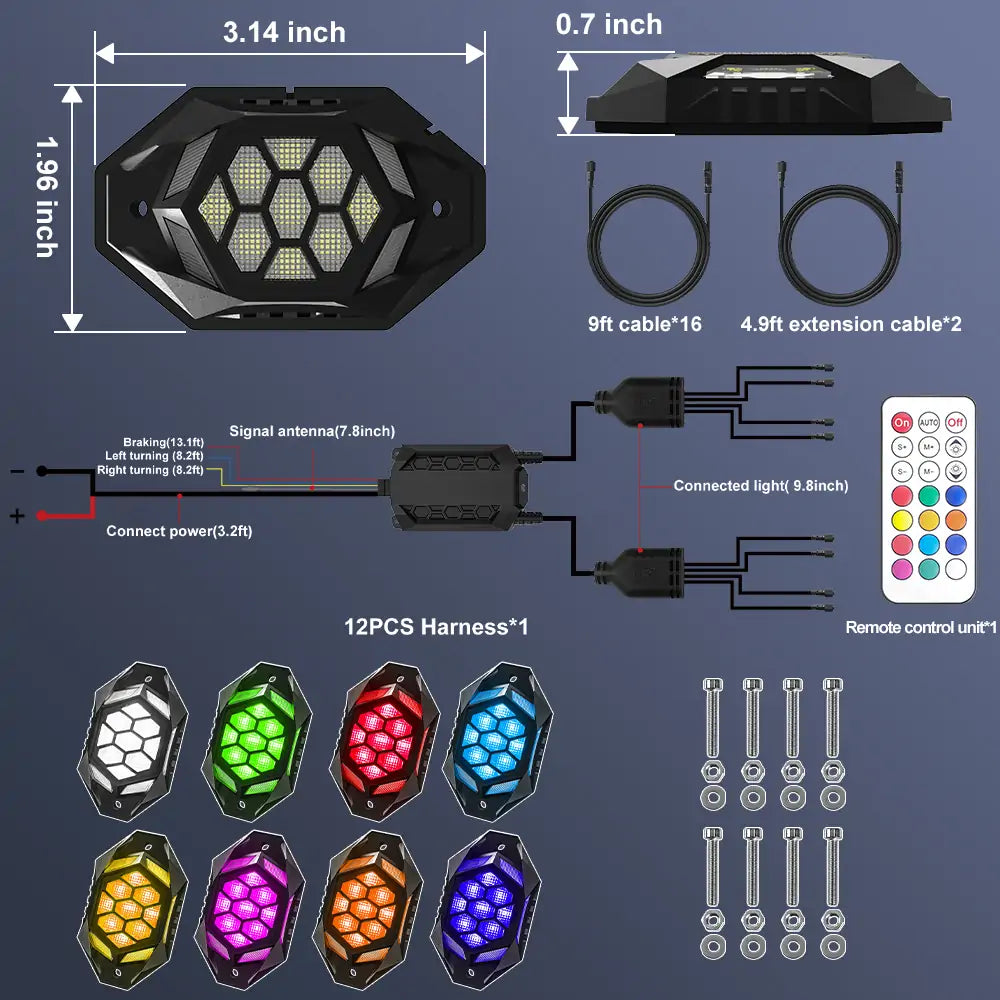 8 Pods RGBW Rock Lights with turn signal and brake lights