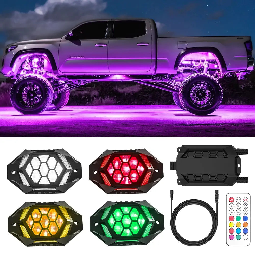 RGBW Rock Lights Underglow Lights with Turn Signal and Braking Lights