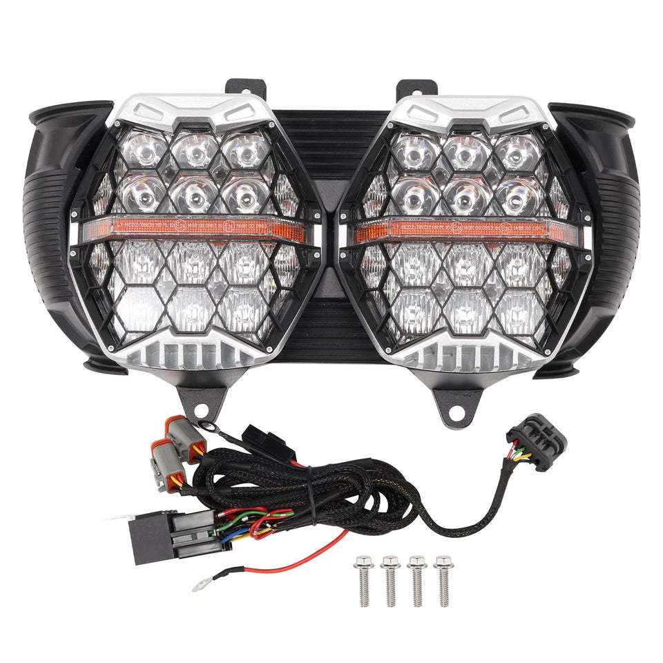 LOYO 240W 800% Bright Dual LED Headlight for Road Glide 2015-2024, Honeycomb Design, Chrome