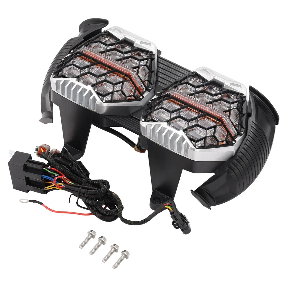 LOYO 240W 800% Bright Dual LED Headlight for Road Glide 2015-2024, Honeycomb Design, Chrome