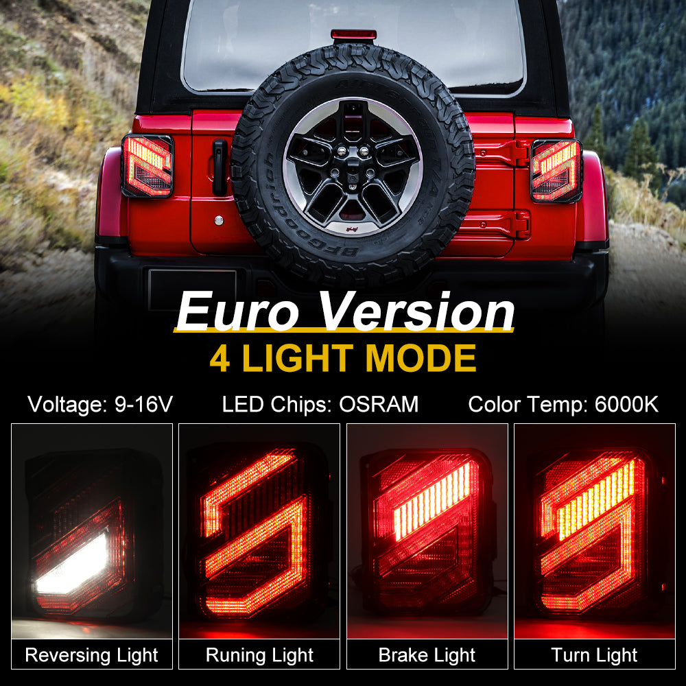 Jeep Wrangler JK LED Tail Lights, Euro Version with Amber Turn Signal