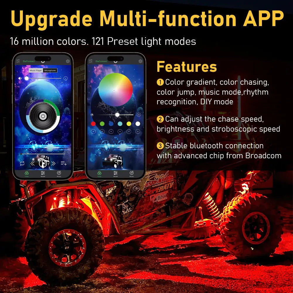 LOYO RGBW Rock Lights with All in one APP with turn signal and brake lights mode