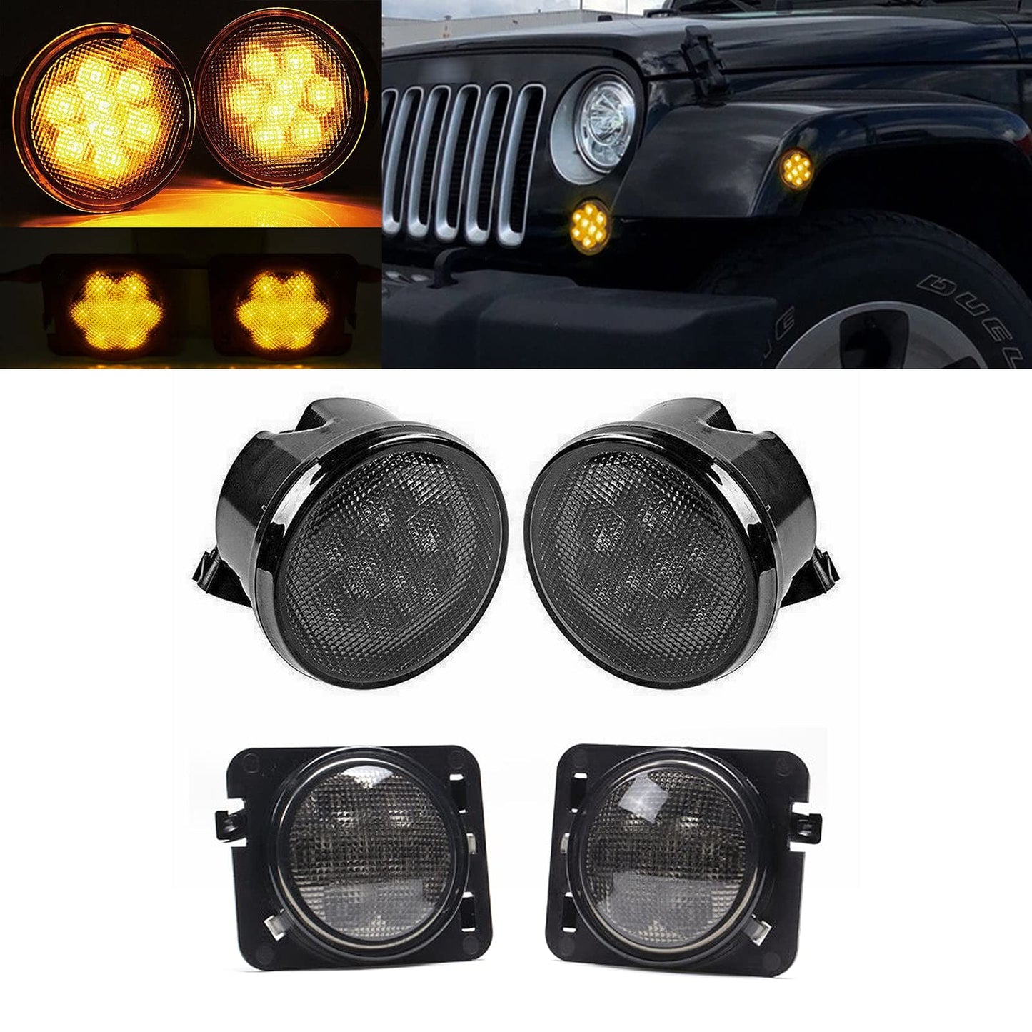 Jeep Wrangler JK LED Front Grill tun signal and fender side marker lights