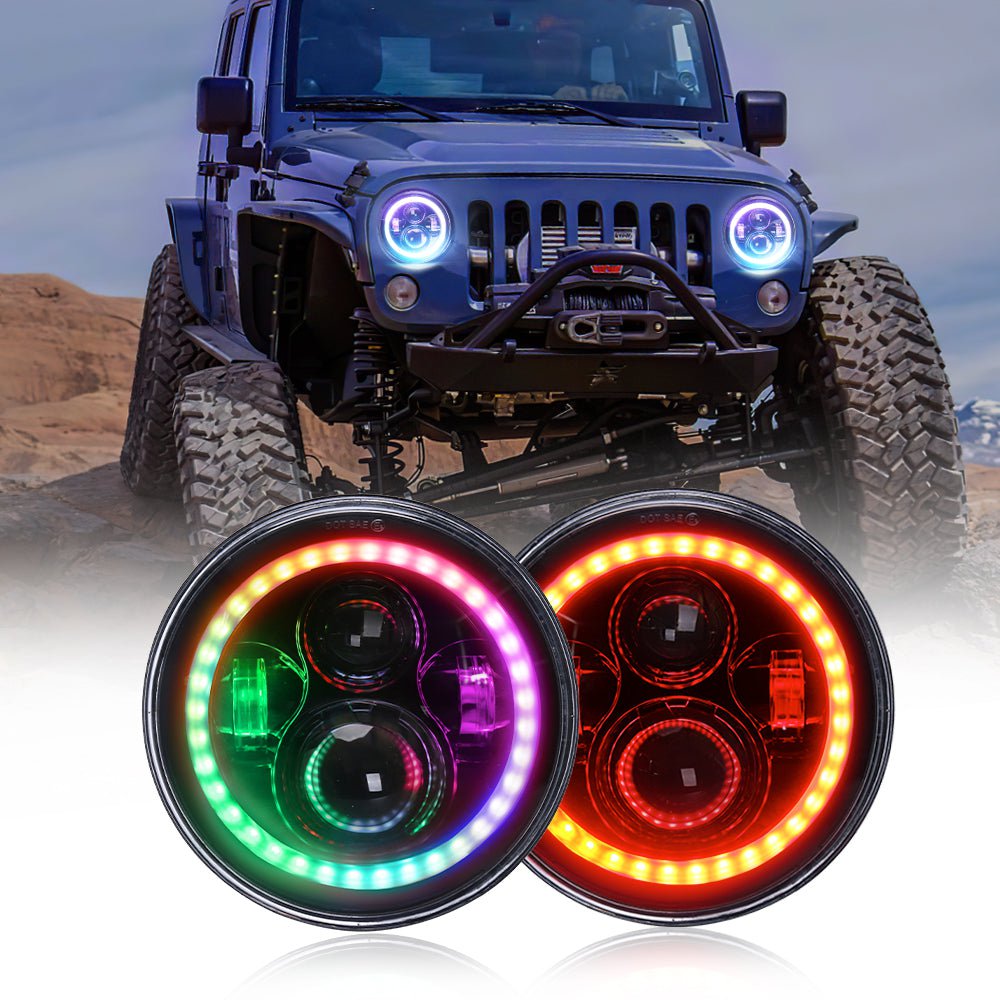 RGB Halo headlights 7 inch headlamp for jeep jk