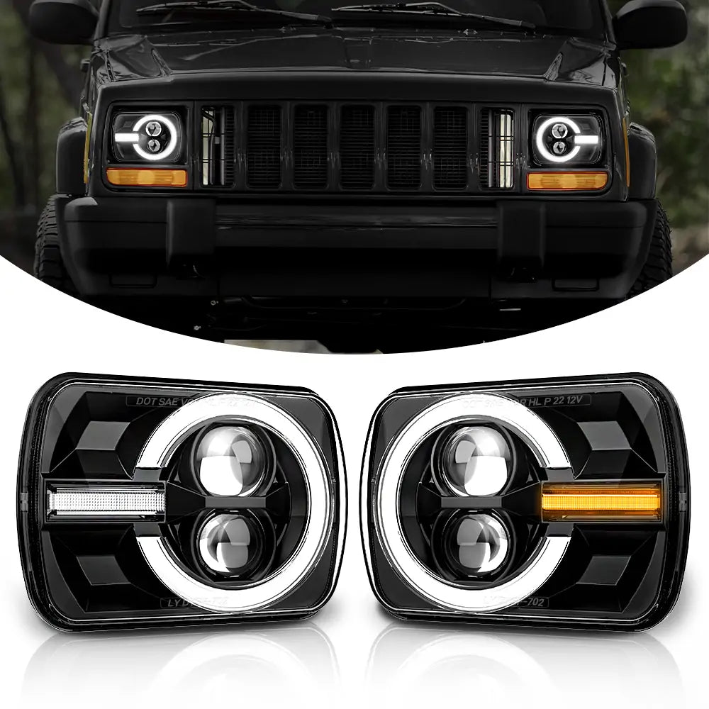 Jeep YJ Cherokee XJ 5X7 Inch Rectangular Headlights With DRL Turn