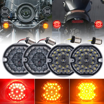 3-1/4 Inch LED Turn Signal Kit Flat 1157 Double Base Amber Front Turn Signal + 1156 Single Connector Red Rear Signal Lights