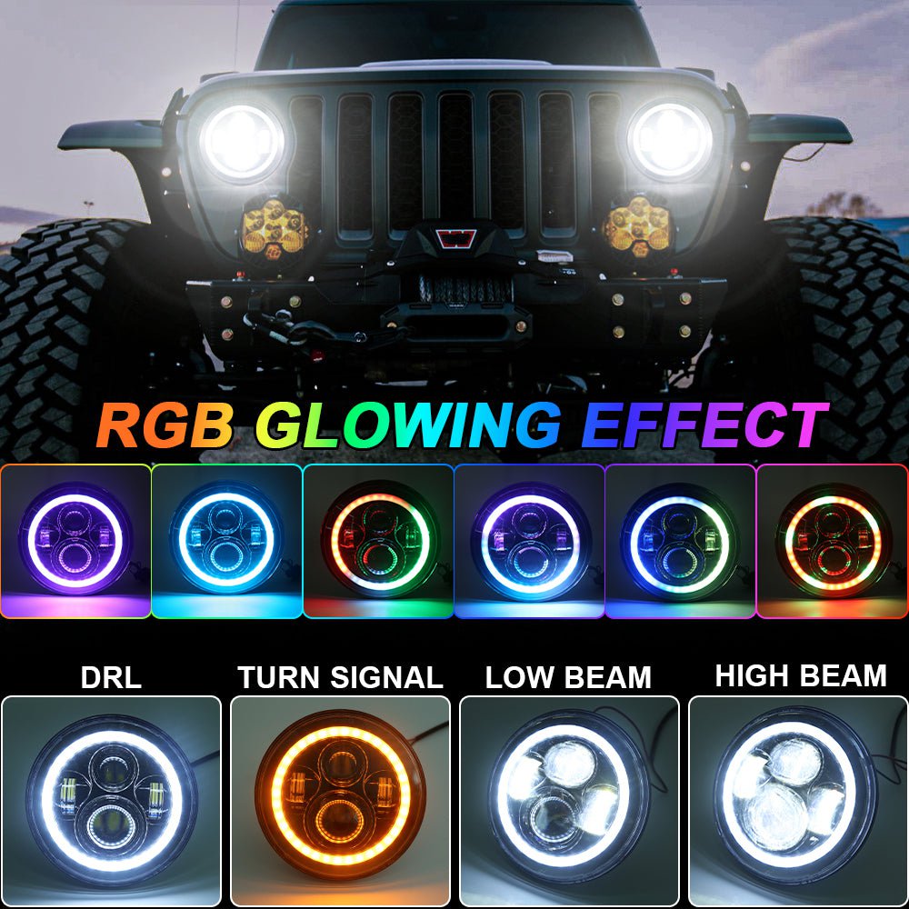 7 inch RGB LED Headlight + 4 inch RGB Fog Lights for Jeep Wrangler JK