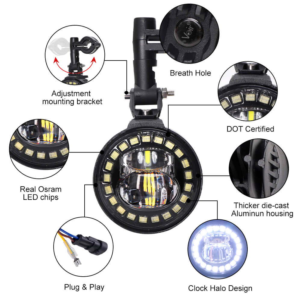 Motorcycle Auxiliary Lights LED Spot Driving R1200GS Fog Lights Turn Signal DRL Compatible with R1200GS F800GS K1600 KTM Fits Universal Motorcycle 40W 6000K Spot Driving Fog Lamps