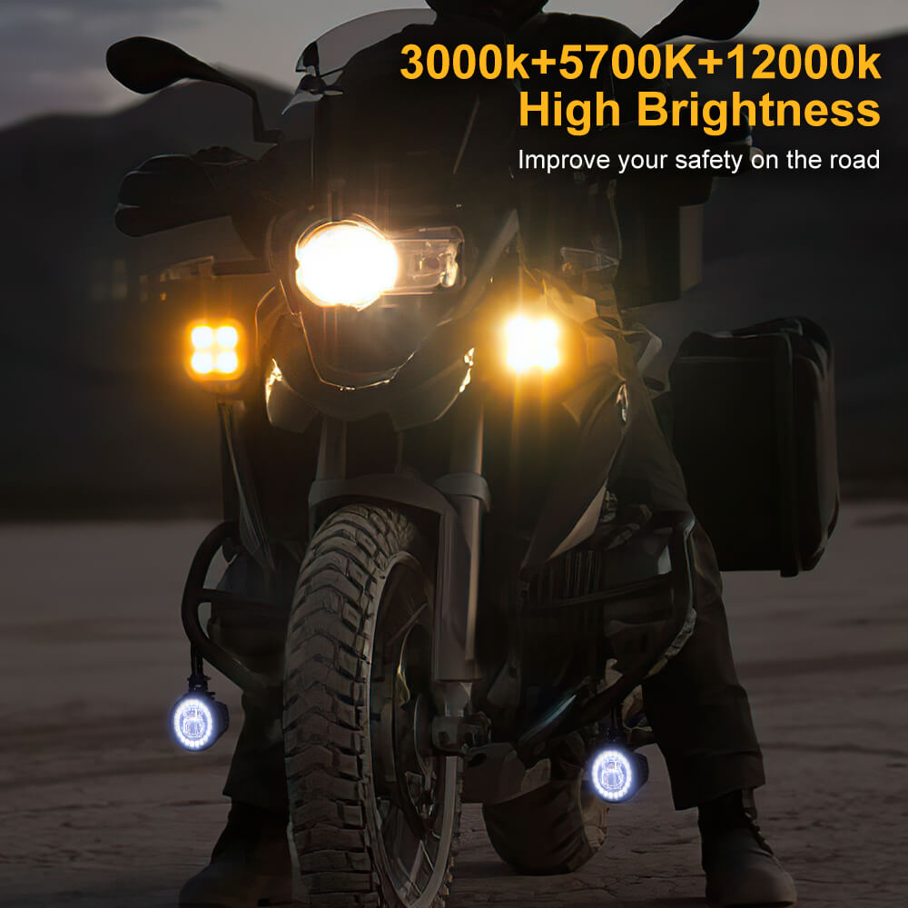 Motorcycle Auxiliary Lights LED Spot Driving R1200GS Fog Lights Turn Signal DRL Compatible with R1200GS F800GS K1600 KTM Fits Universal Motorcycle 40W 6000K Spot Driving Fog Lamps