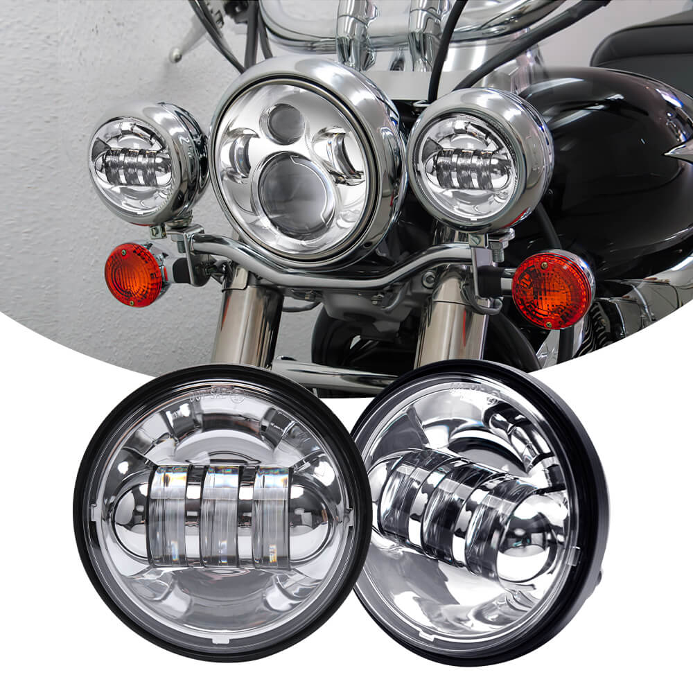7 Inch Chrome LED Headlight+ 2x 4-1/2 Faros Auxiliares Moto Fog Light  Passing Lamps for Harley Motorcycle Yamaha V-star Indian