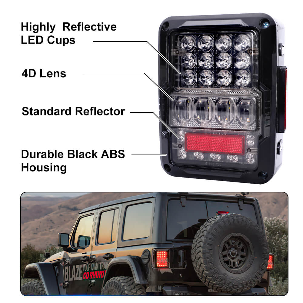 4D Smoked Lens LED Tail Lights Compatible with Jeep Wrangler JK JKU 2007-2018