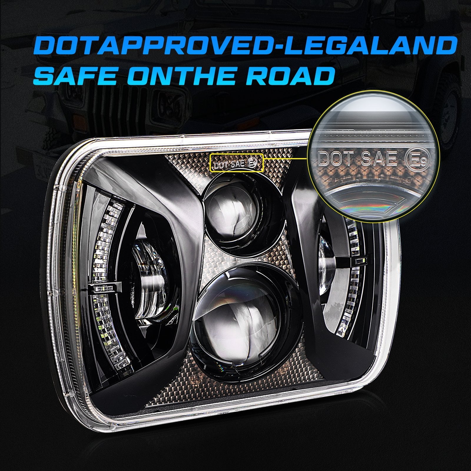 75W 5X7 High Low Beam with DRL LED Square Headlight | Pair freeshipping - loyolight