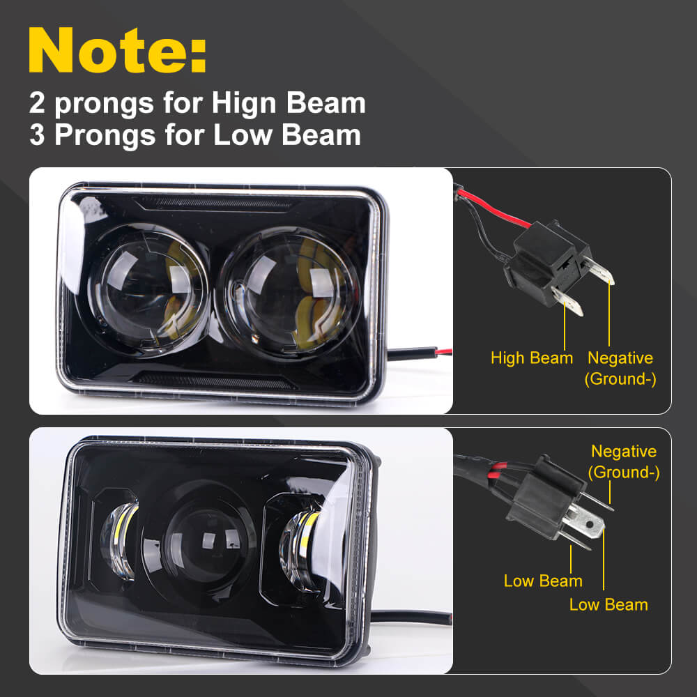 60W 4×6 inch LED headlights universal headlamp black