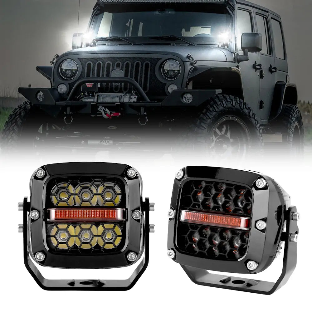 LOYO 3.5 inch 60W LED Pods Cube Light With Amber Warning Lights
