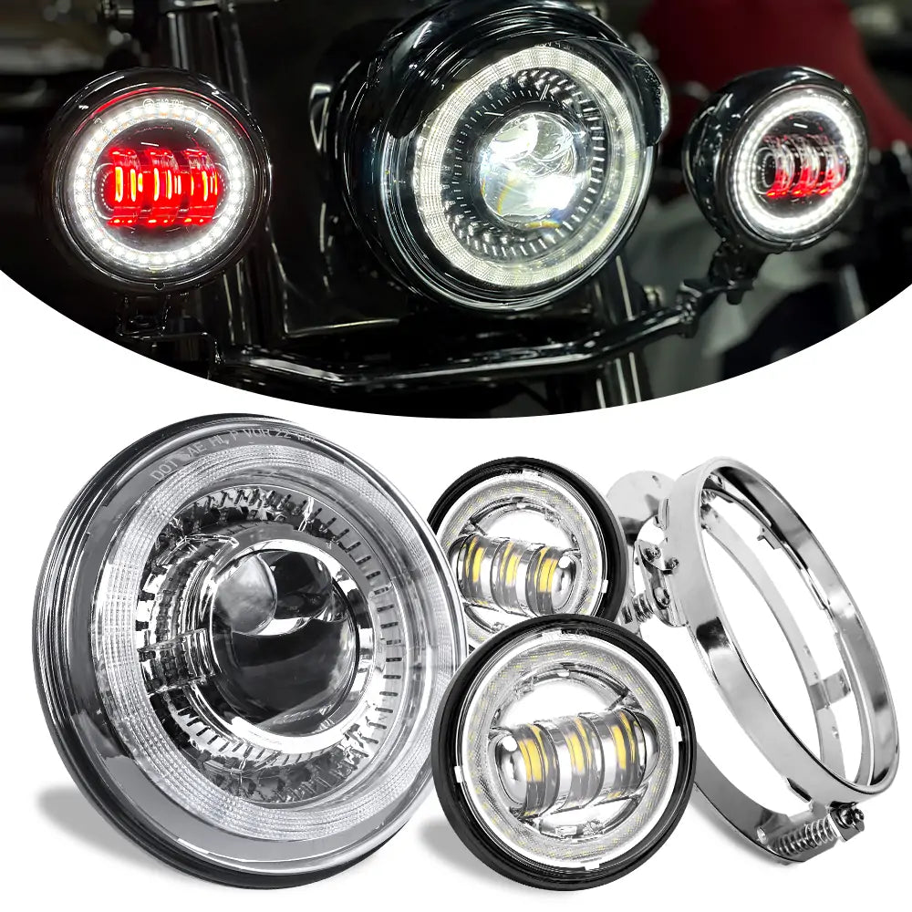 LOYO 7 LED Headlight and 4.5 Passing fog lights Compatible With Harley  Davidson