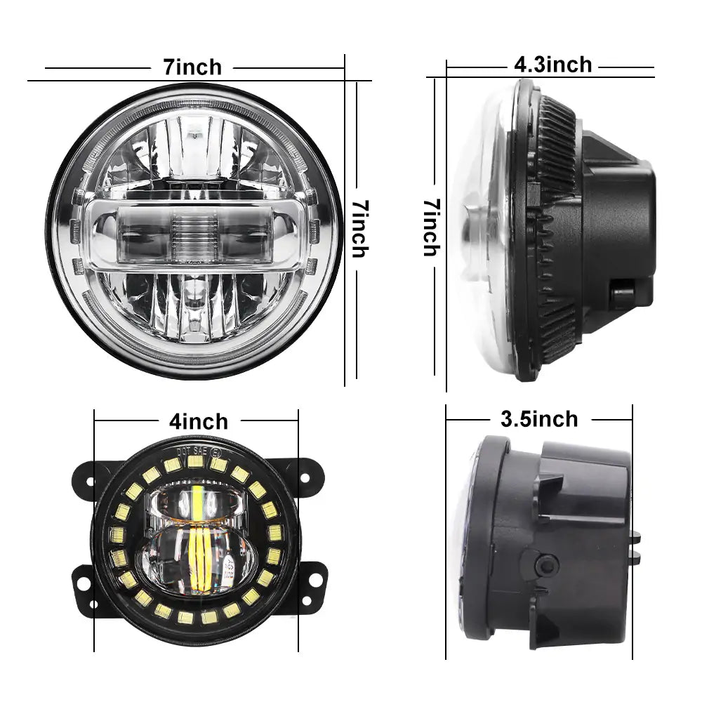 LOYO 7 inch LED Headlights and Fog Lights Combo Kit