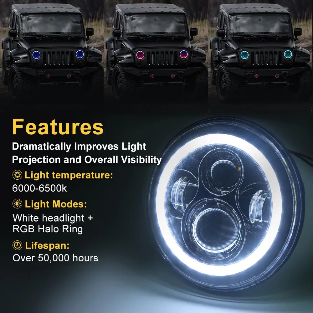 RGB halo Headligths for jeep wrangler jk