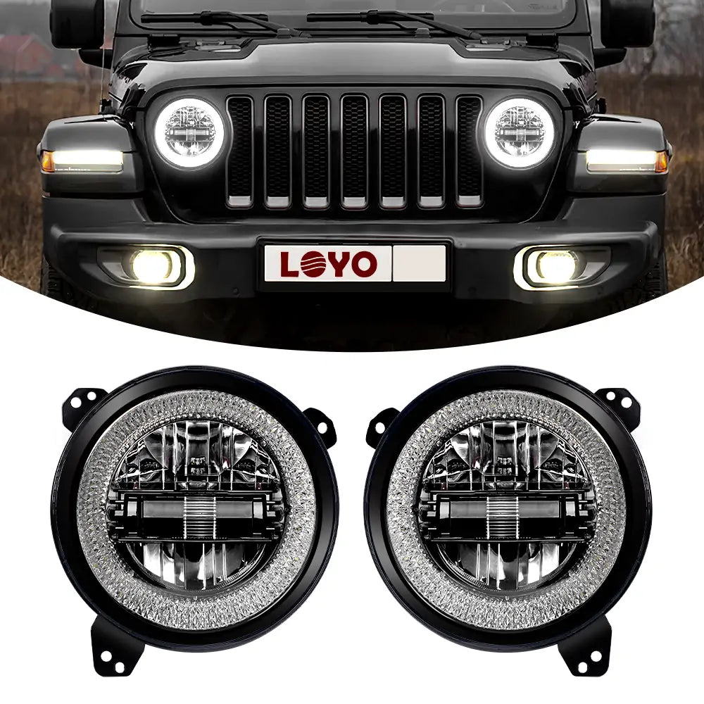 9 LED-Scheinwerfer-Kit, Schwarz, Hohe Luminanz , Halo, Jeep Wrangler JL,  Jeep Gladiator JT XOHL072 - X-Offroad