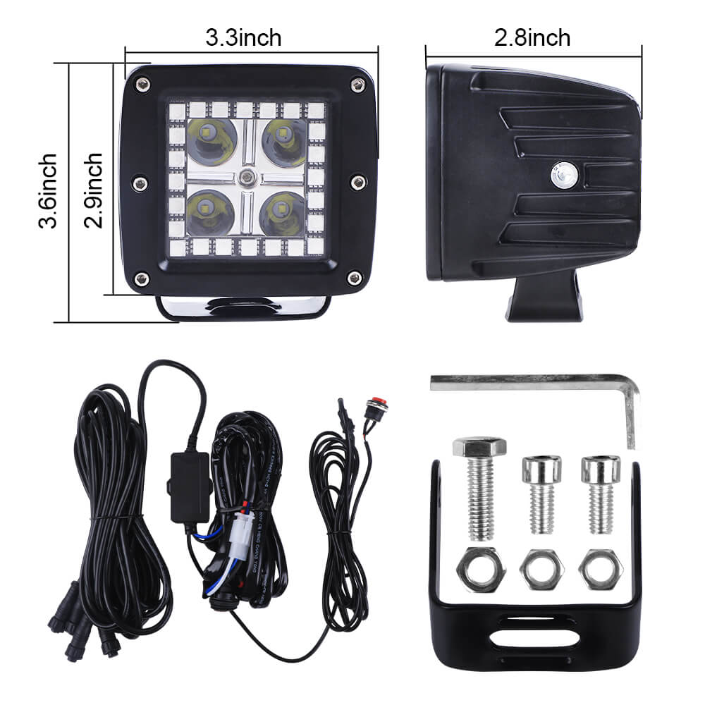 Chasing RGB Halo Ring DRL Flood Spot Combo Led Light Bar and 4PCs LED Square Cube Pods Work Lights Kit-4