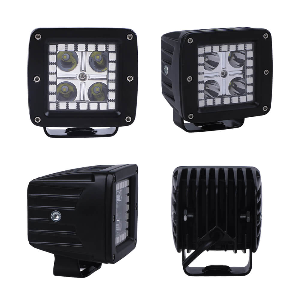 Chasing RGB Halo Ring DRL Flood Spot Combo Led Light Bar and 4PCs LED Square Cube Pods Work Lights Kit-5