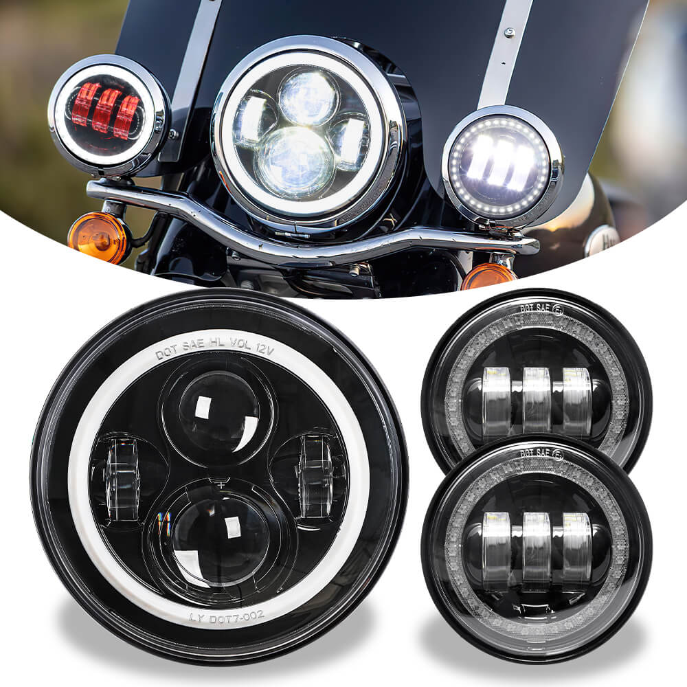 Black 7 inch LED Headlights with DRL & 4.5 inch 30w Fog Passing Lamps Kit  for Harley Motorcycles
