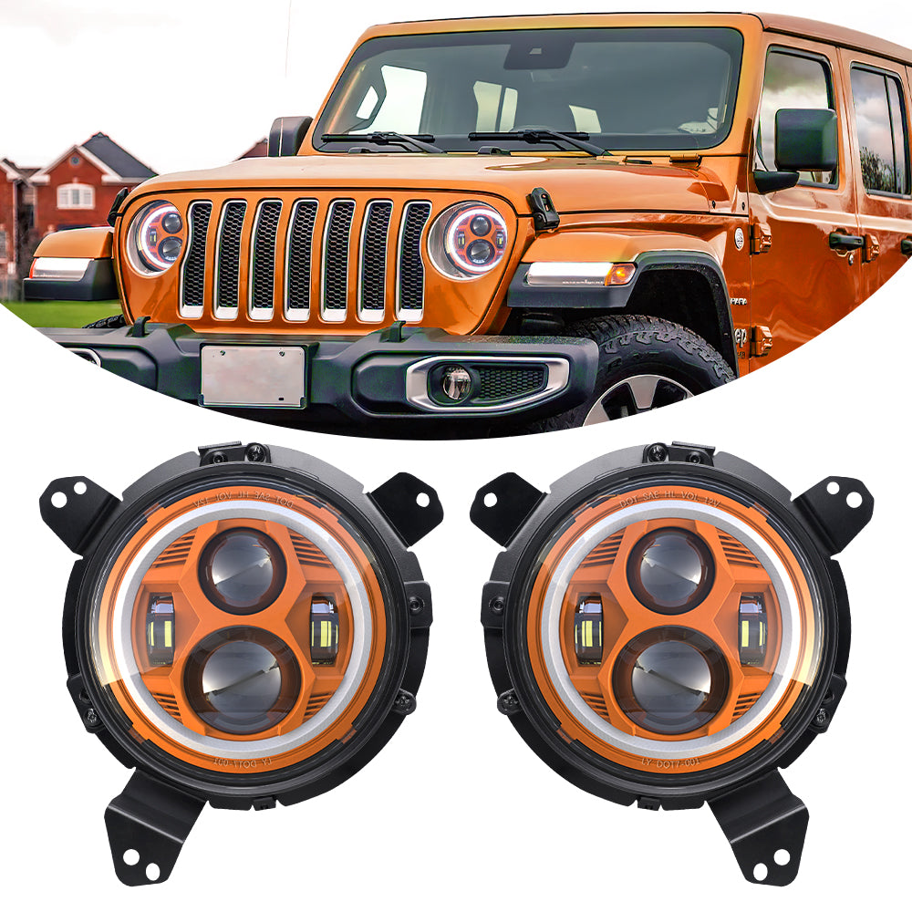Orange- Jeep Wrangler JL Headlights with Halo