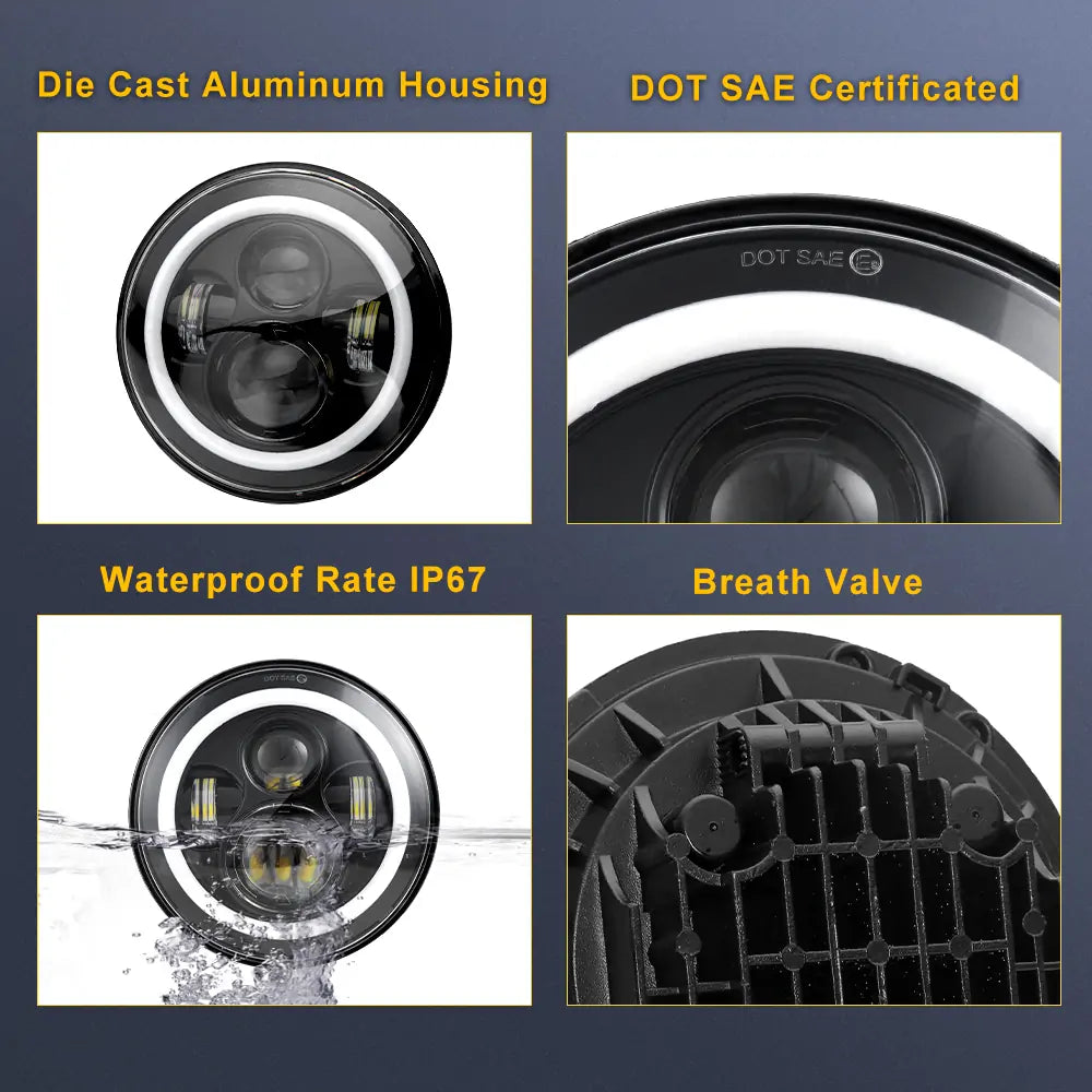 7 inch 45W Headlights with Angel Eye | Pair