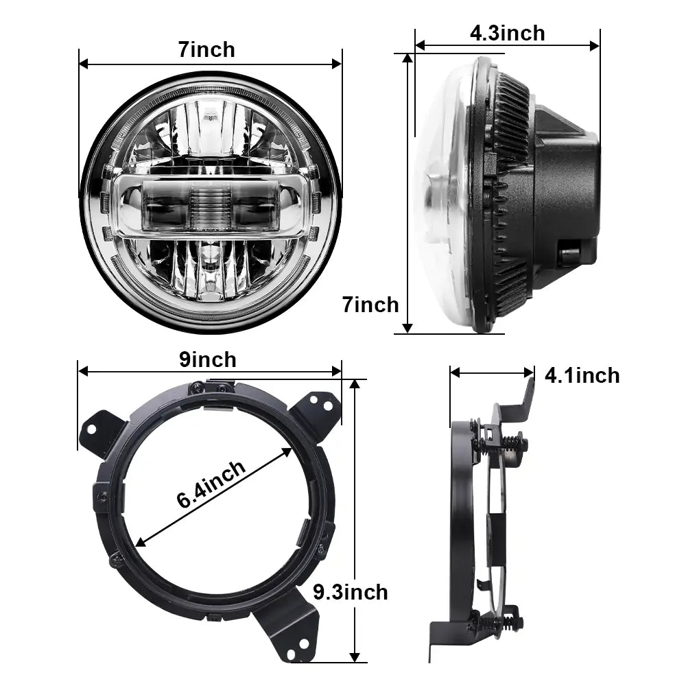 7 inch headlights and 9 inch mounting bracket for JL JT