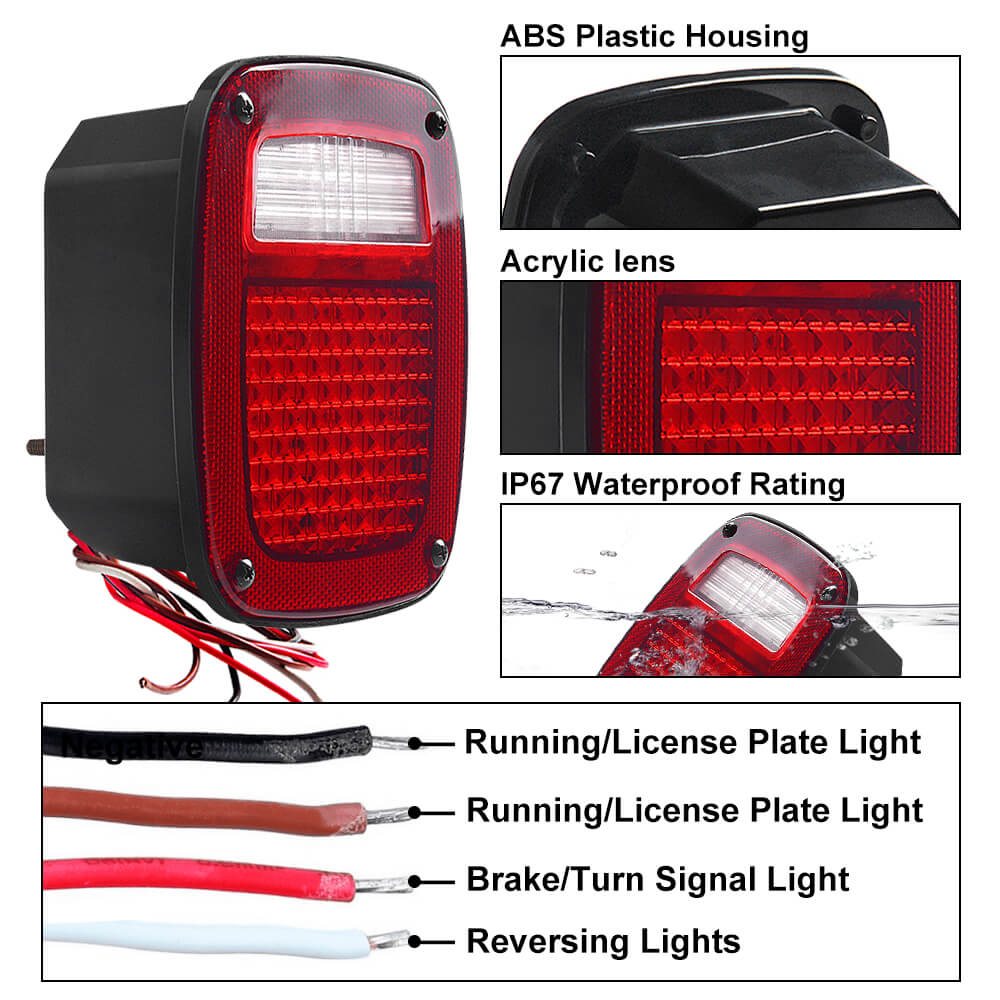LED Rear Brake Tail Lights Turn Signal Backup Light Replacement for 98-06 Jeep Wrangler TJ