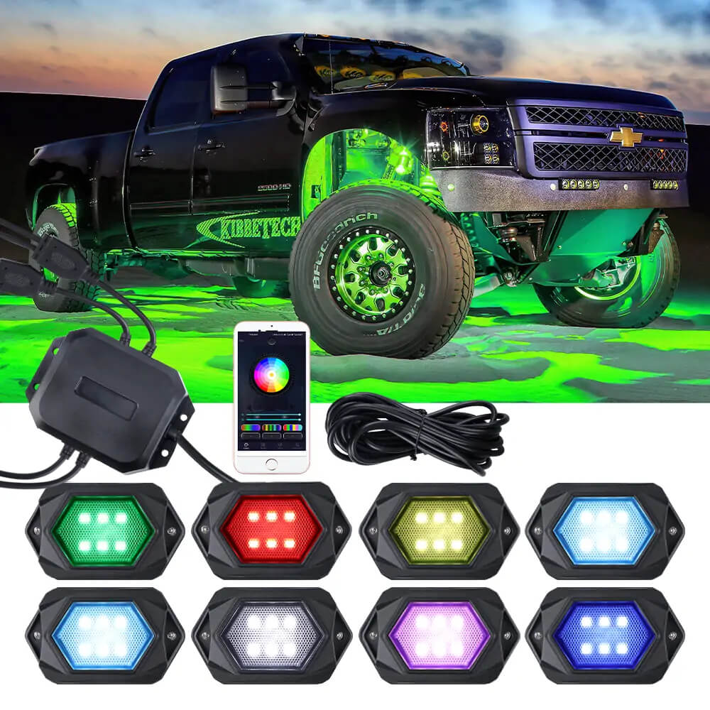 RGBW LED Rock Lights with Bluetooth Controller, Music Mode