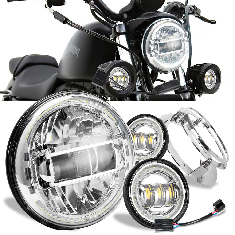 7inch LED King Kong Headlight with DRL + 4.5inch Matching LED Fog Lamps for Harley Motorcycles