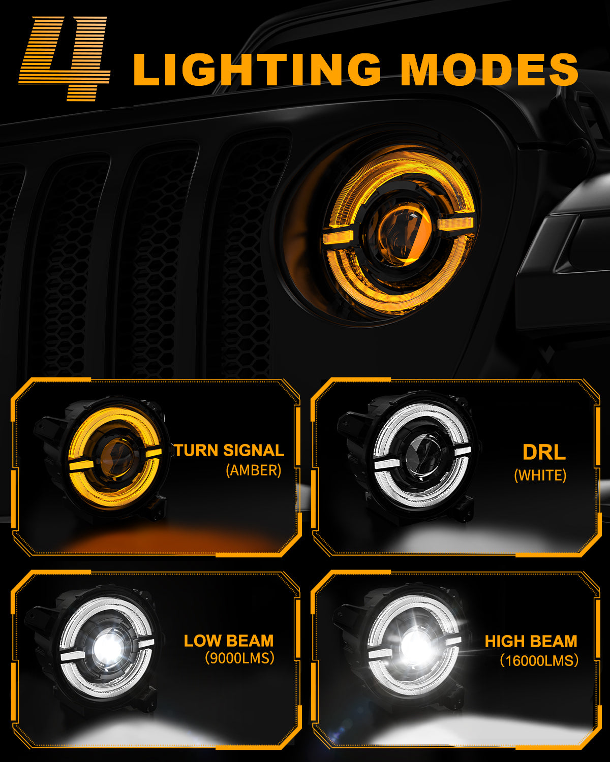 New Upgraded 120W 9 Inch LED Headlights with Halo DRL Turn Signal for Jeep Wrangler JL Gladiator JT（副本）