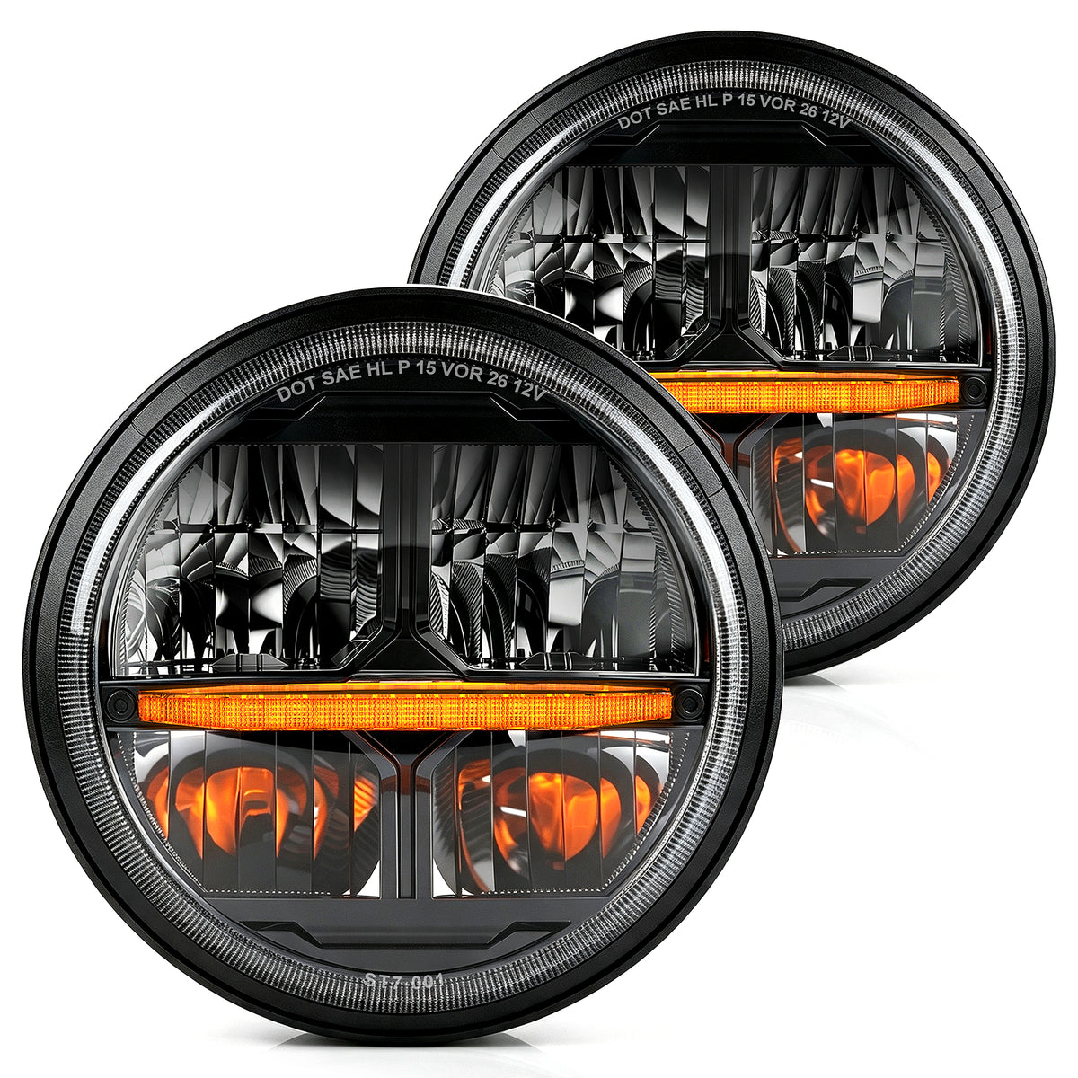 LOYO Storm Series 7 Inch LED Round Headlights for Jeep Wrangler JK JKU TJ LJ w/ DRL Turn Signal