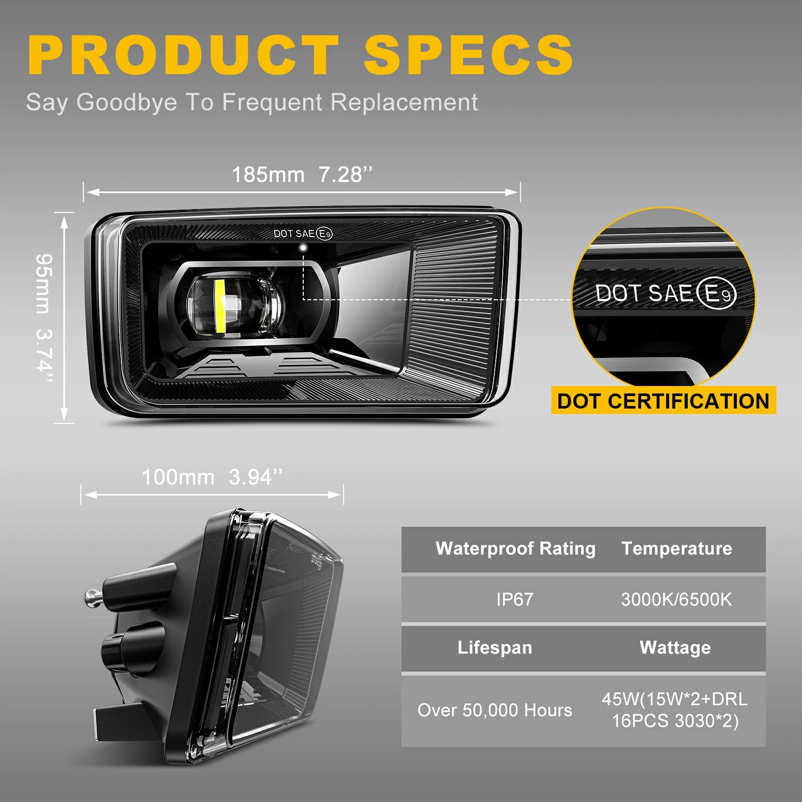 60W LED Projector Fog Lights with Amber DRL for Chevy Pickup
