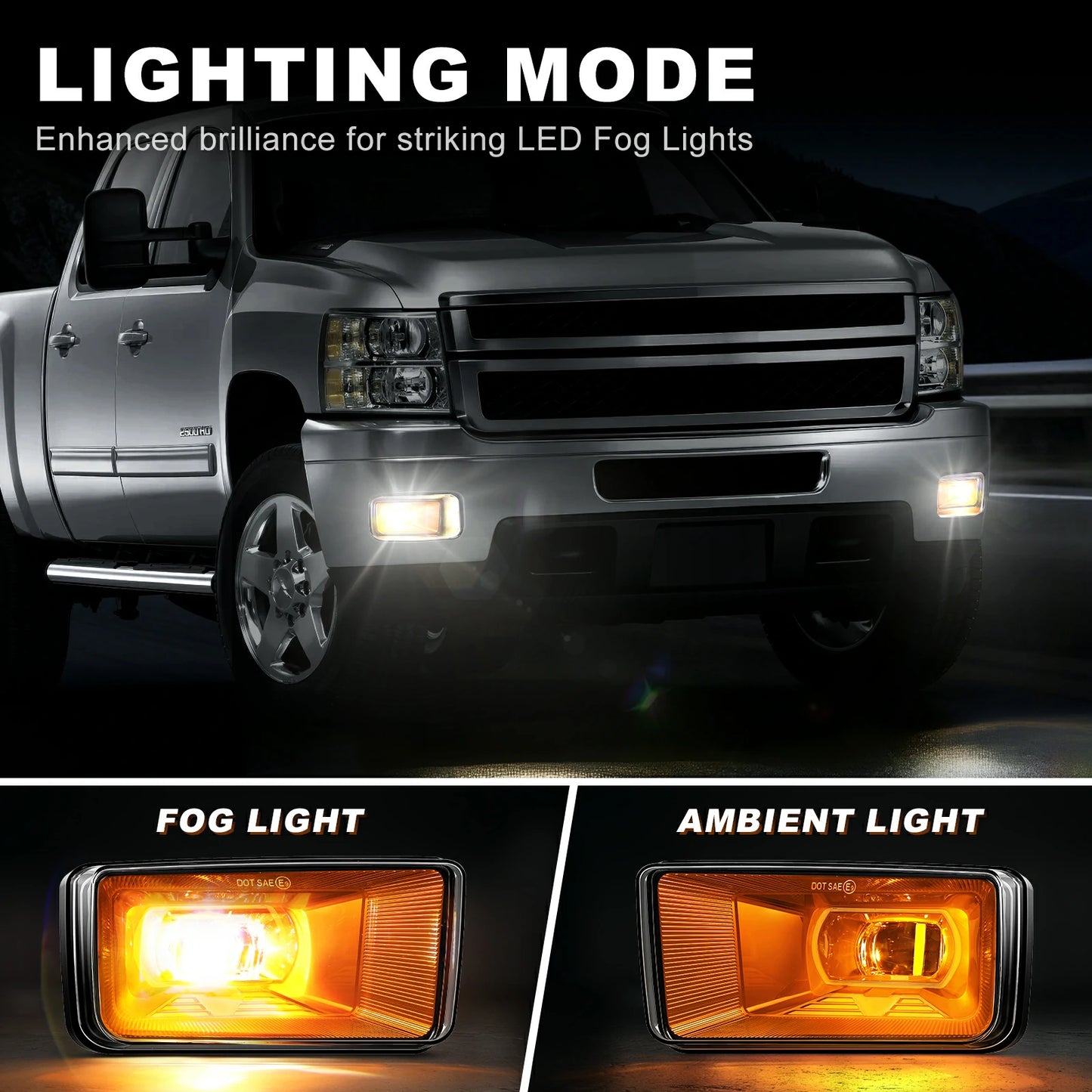LOYO 07-14 Chevrolet Silverado /07-15 Subrban Tahoe 60W LED Projector Fog Lights with Amber DRL