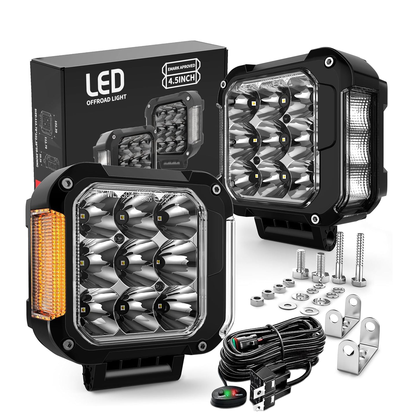 LOYO 100W 270° LED Pod Light with Amber Side Marker — Front View, Black Die-Cast Housing