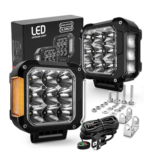 LOYO 100W 270° LED Pod Light with Amber Side Marker — Front View, Black Die-Cast Housing