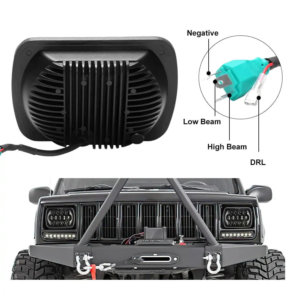 105W 5×7 inch Rectangular High Low Beam LED Headlight for Jeep XJ