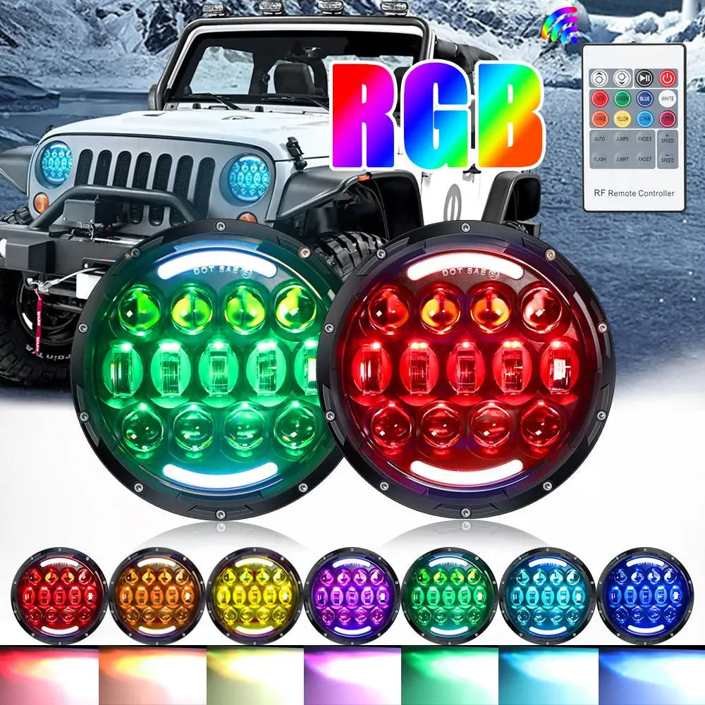 7'' RGB High Low Beam Headlight 105W with Angel Eye | Pair freeshipping - loyolight