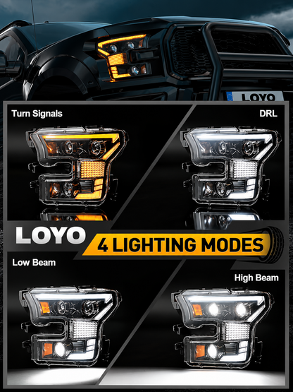 LOYO LED Headlight Assembly for Ford F150 F-150 2015-2017 OEM style replacement