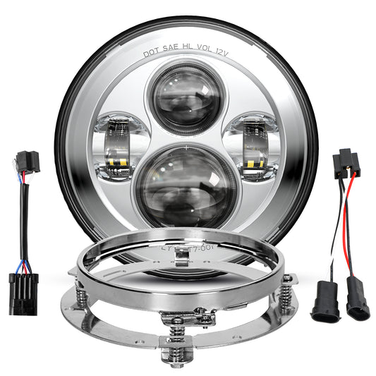LOYO 7 Inch LED Headlight with Mounting Bracket Compatible with Harley Davidson Motorcycles Tour,FLD,Softail Heritage,Street Glide,Road King,Electra Glide,Yamaha V-Star Road Star