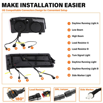 LED Headlight Assembly for Chevy Silverado 2003-2006, plug and play