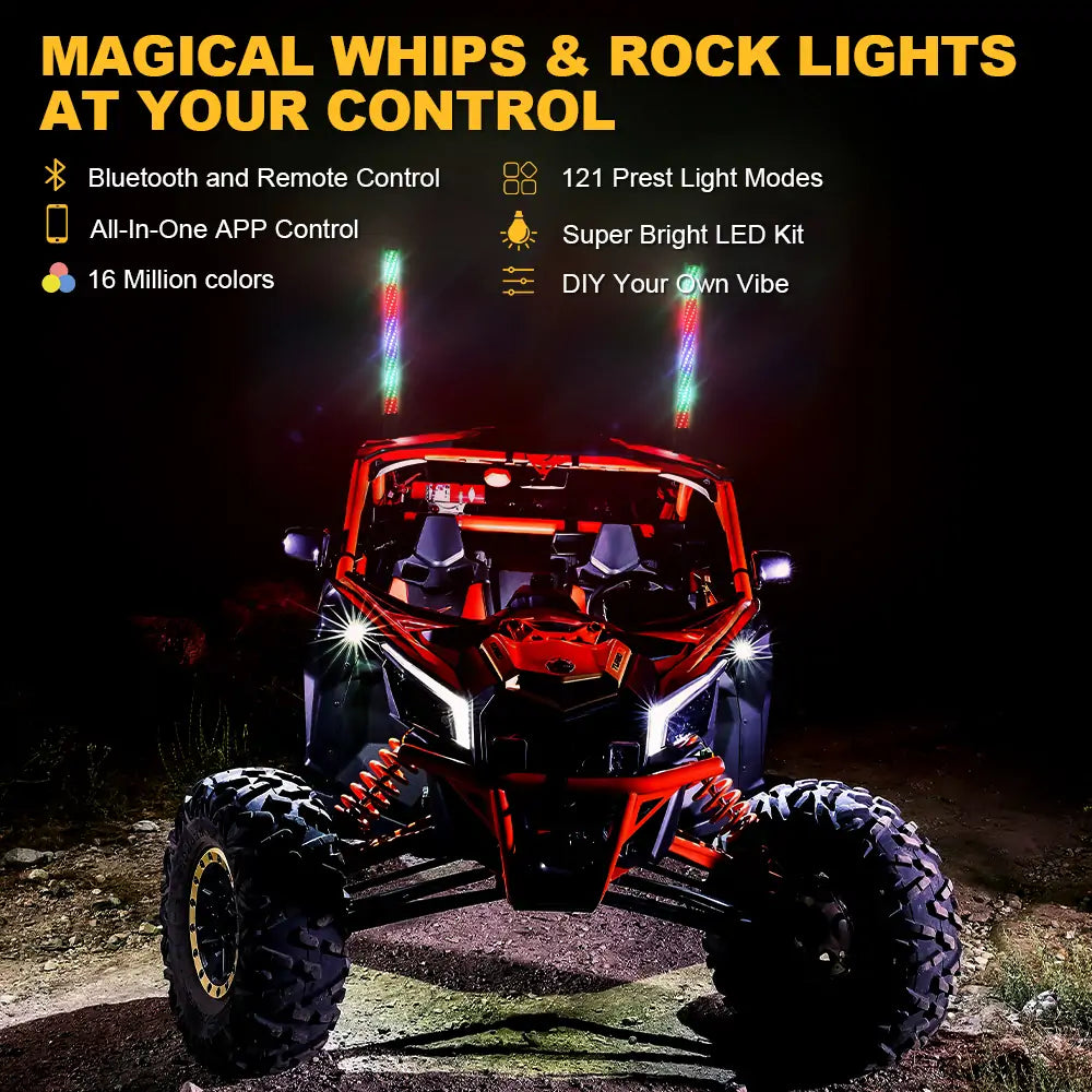 Whip ights and  Rock Lights combo kit for atv utv rzr