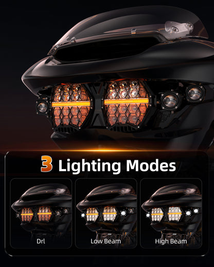 LOYO 7" Dual LED Headlights with 4 Auxiliary Spotlights for 2023.5-2026 Harley Road Glide CVO FLTRXSE, 2024-2026 Road Glide FLTRX, CVO Road Glide ST FLTRXSTSE, 240W High Brightness, Plug & Play
