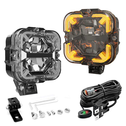 LOYO 90W 4 inch LED Pods - Off Road Driving Light with High Low Beam and Amber DRL