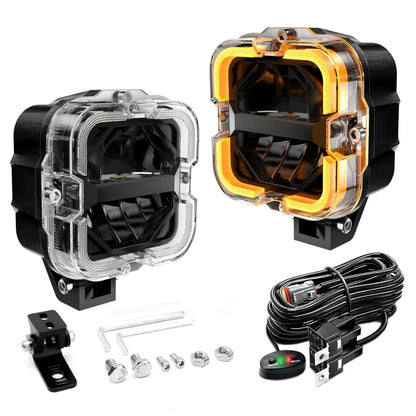 LOYO 90W 4 inch LED Pods - Off Road Driving Light with High Low Beam and Amber DRL
