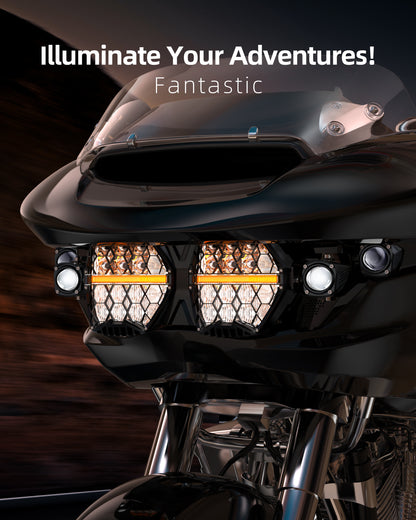 LOYO 7" Dual LED Headlights with 4 Auxiliary Spotlights for 2023.5-2026 Harley Road Glide CVO FLTRXSE, 2024-2026 Road Glide FLTRX, CVO Road Glide ST FLTRXSTSE, 240W High Brightness, Plug & Play
