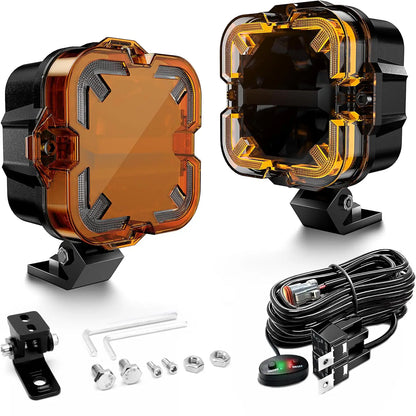 LOYO 90W 4 inch LED Pods - Off Road Driving Light with High Low Beam and Amber DRL
