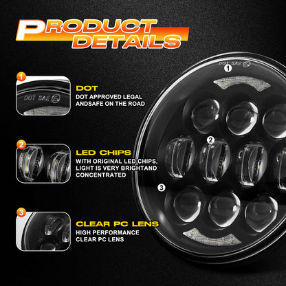 5.75 inch LED Motorcycle Headlight Compatible with Harley Davidson Sportster Dyna XL883/XL1200 Super Wide Glide Low Rider Night Rod Softail Black