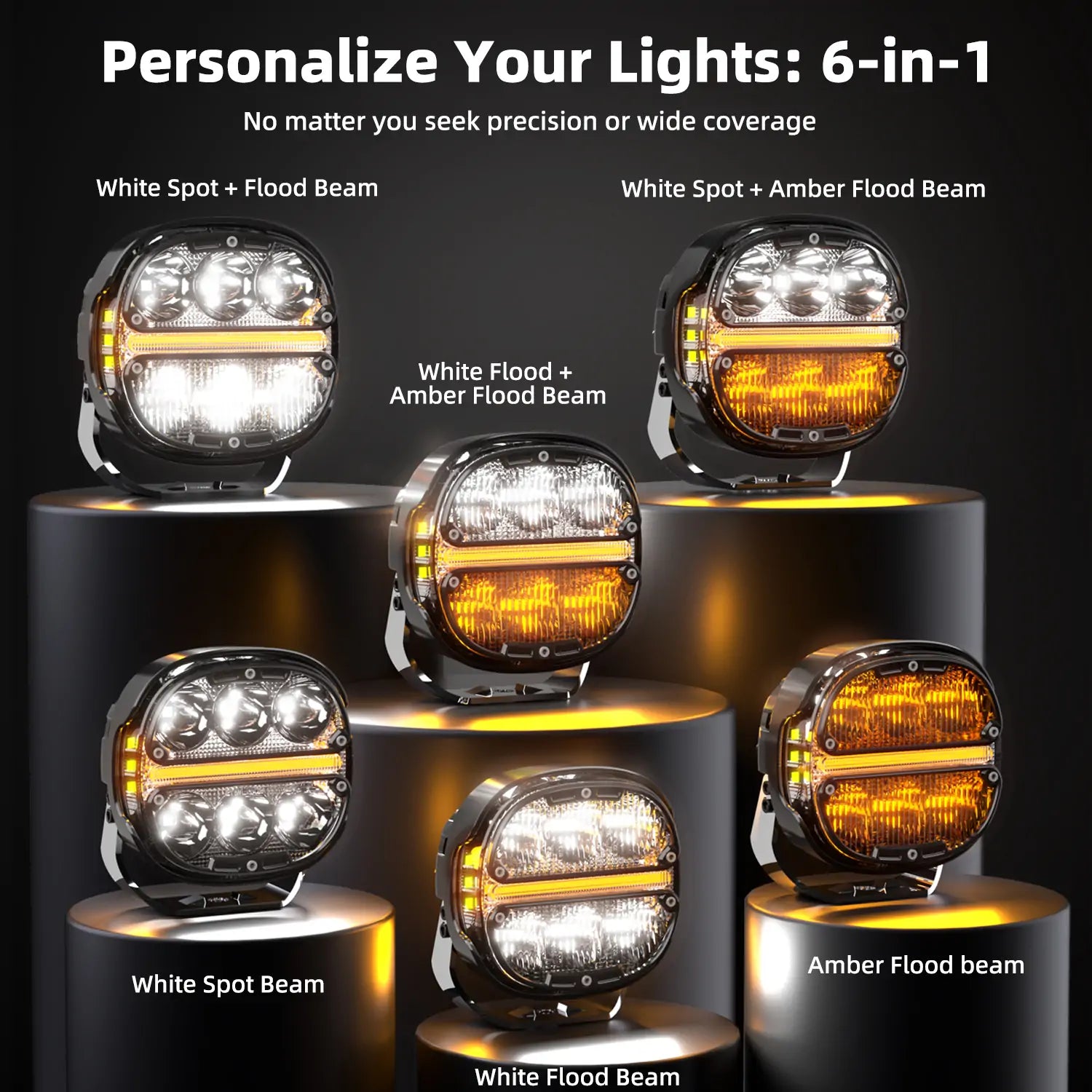 Amber DRL side shooter effect on Jeep truck at night using LOYO LED pods